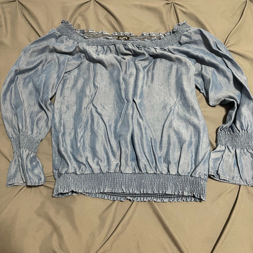 BEBE Women's Off-Shoulder Blue Top EUC